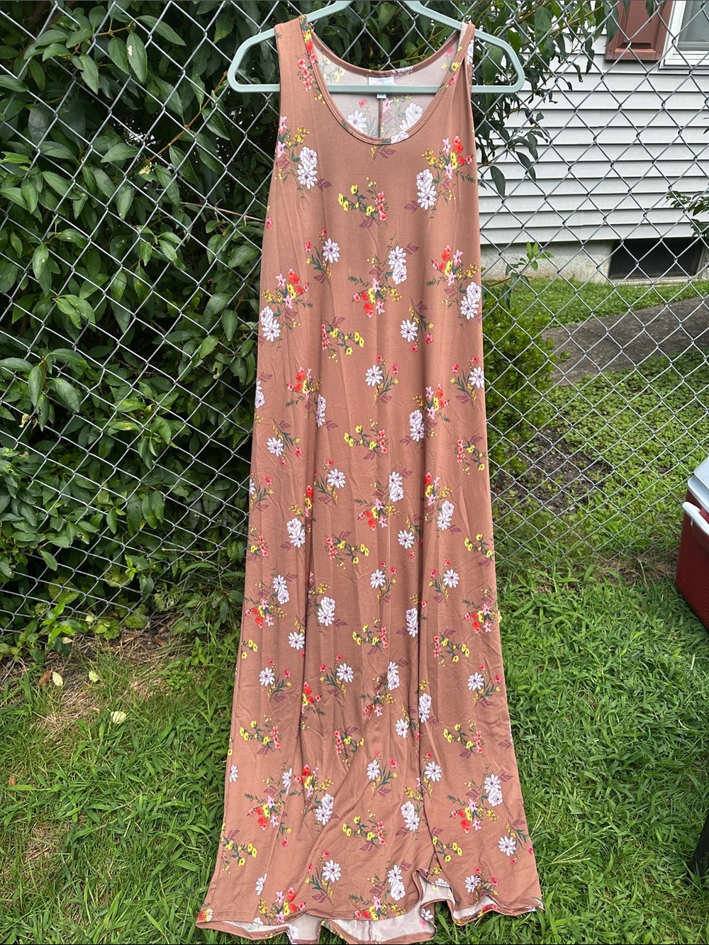 LuLaRoe Brown Floral Maxi Tank Dress with Pink & Yellow Blooms